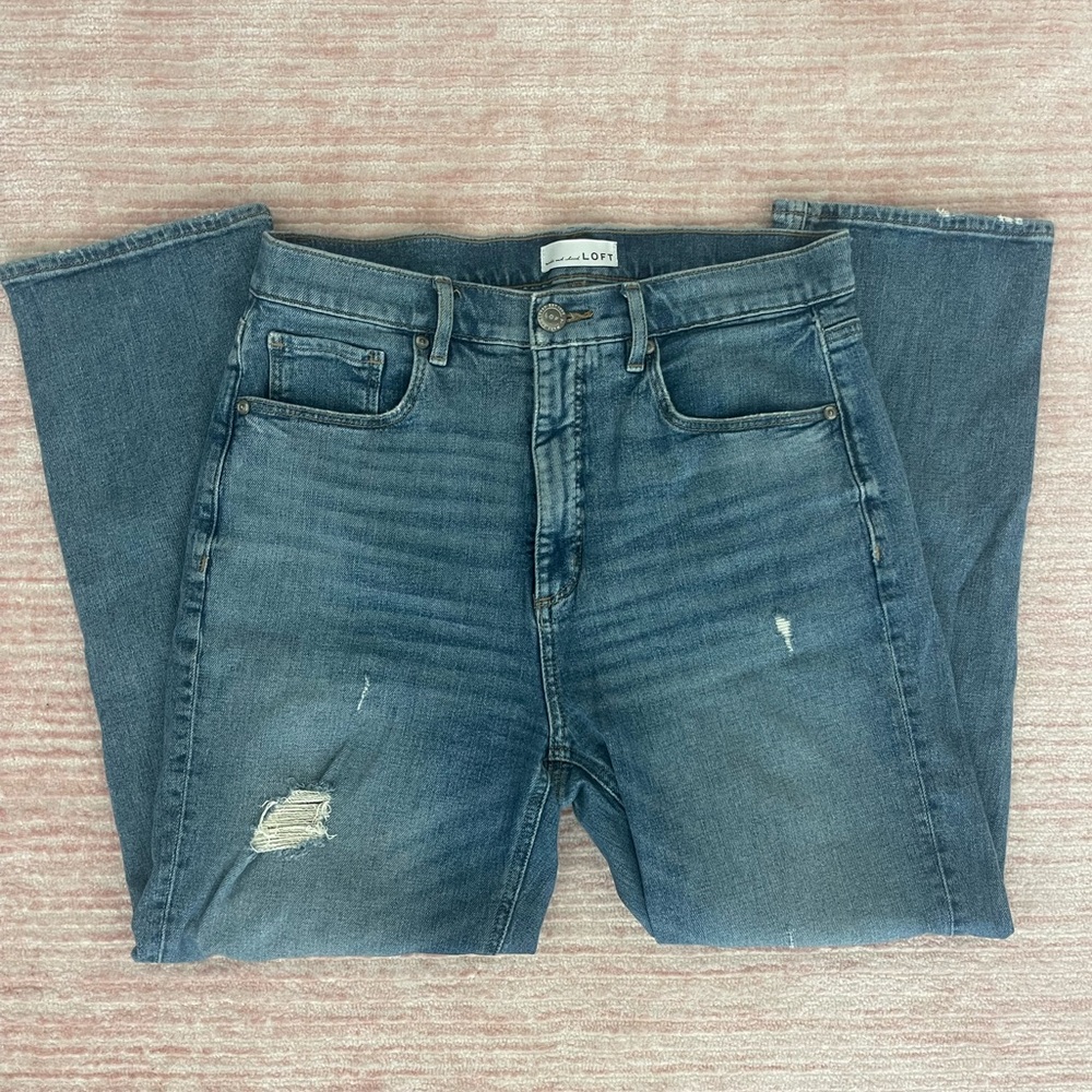 Loft Distressed Straight Leg Blue Jeans Size 8/29